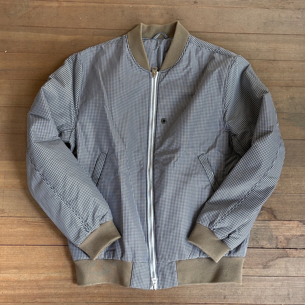 Acne Checkered Bomber Jacket with Olive Accents